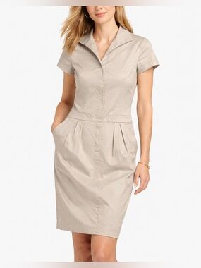 Lafayette 148 New York Beige Shirtdress 10 Minimalist Quiet Luxury Neutral Khaki